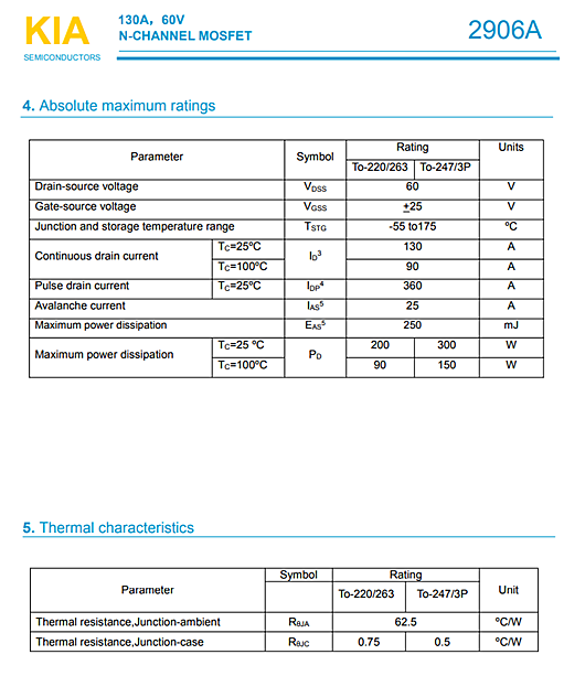 MOS管替代HY3306 60V130A KIA2906A MOS管替代HY3306 60V130A KIA2906A