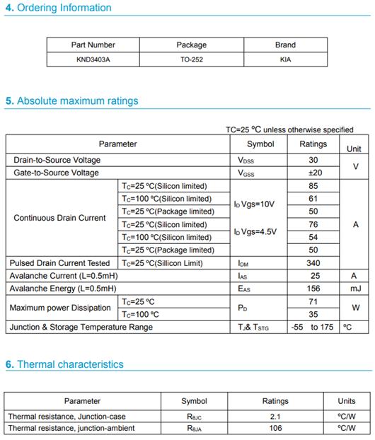 KND3403A中文資料，30V85AMOS管