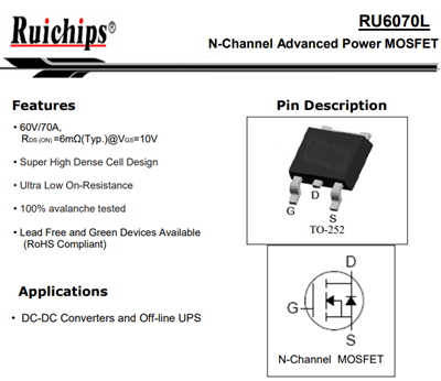 RU6070L場(chǎng)效應(yīng)管參數(shù),RU6070L場(chǎng)效應(yīng)管代換3506A-KIA MOS管