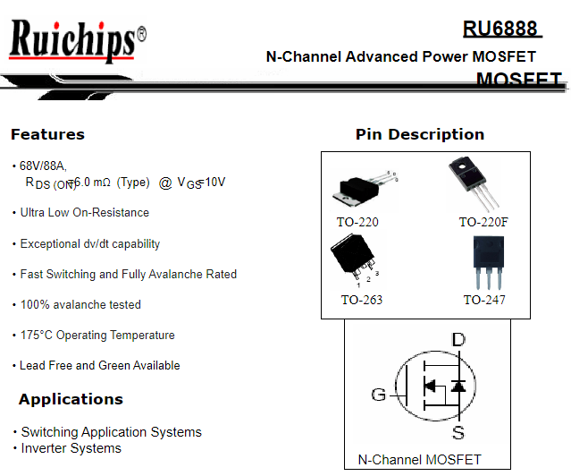 ru6888r場效應管參數(shù),代換
