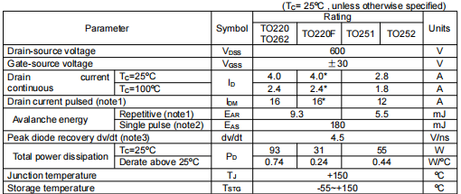 4n60場效應管參數(shù)