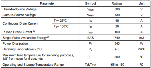 9150mos管,40a500v場效應管