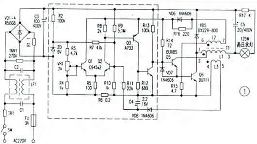 金鹵燈電子鎮(zhèn)流器,電路