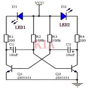 led閃爍電路圖,電路工作原理分享-KIA MOS管